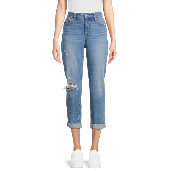 Time and Tru Womens Boyfriend Jeans Rolled Cuff Regular Fit Cornflower Blue 4 - Picture 1 of 7